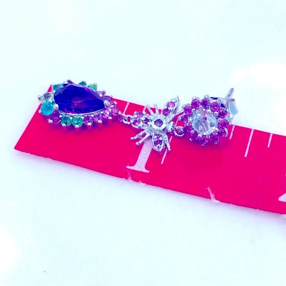 Aquamarine Peridot Amethyst Garnet Topaz 14KGP Earrings - Picture 6 of 6